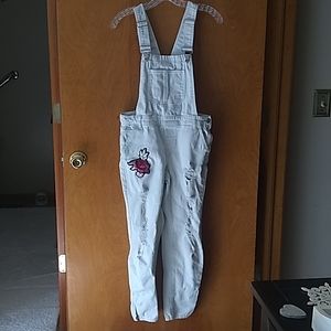 'distressed rose' overalls